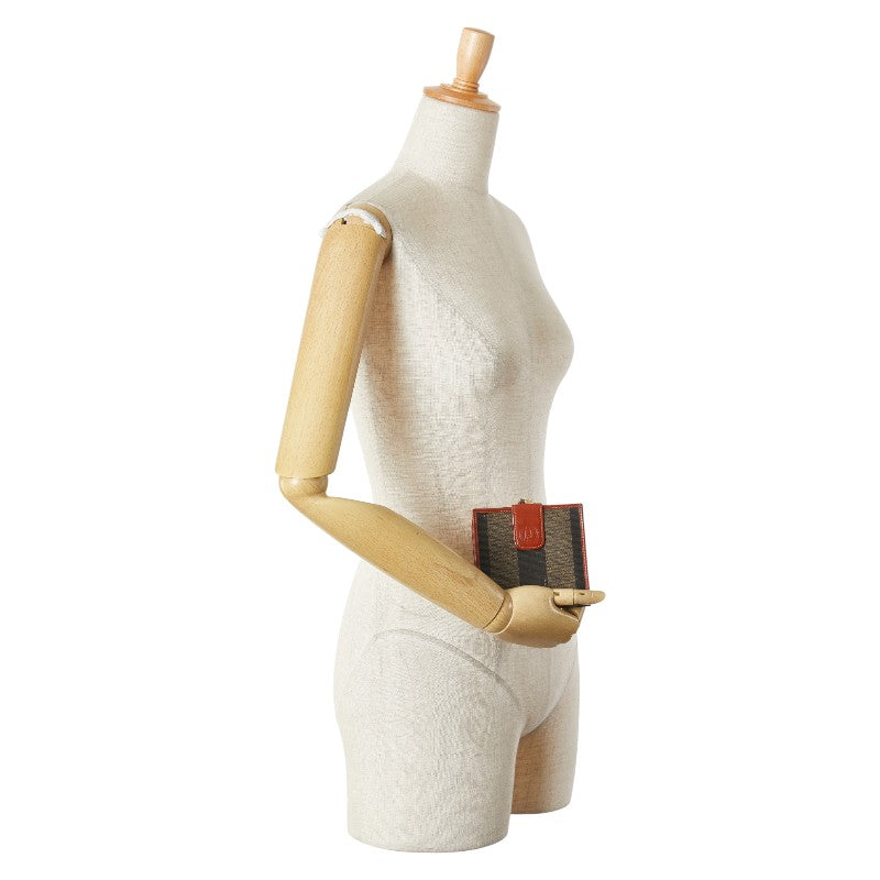 フェンディ ペカン 二つ折り財布 カーキ ブラウン PVC レザー レディース FENDI 【中古】