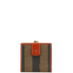 フェンディ ペカン 二つ折り財布 カーキ ブラウン PVC レザー レディース FENDI 【中古】