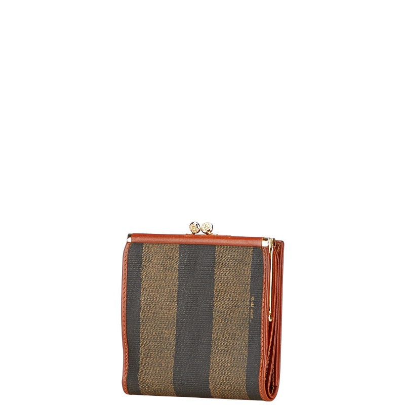 フェンディ ペカン 二つ折り財布 カーキ ブラウン PVC レザー レディース FENDI 【中古】