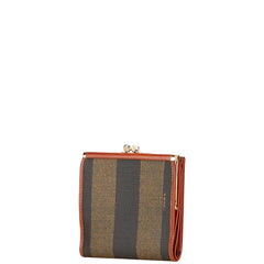 フェンディ ペカン 二つ折り財布 カーキ ブラウン PVC レザー レディース FENDI 【中古】