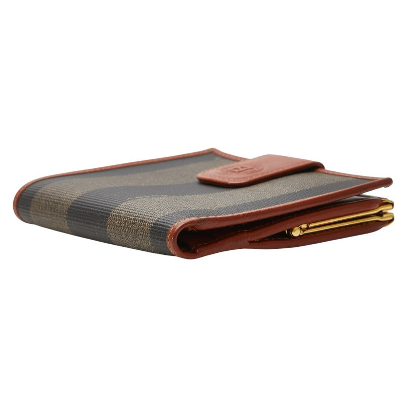 フェンディ ペカン 二つ折り財布 カーキ ブラウン PVC レザー レディース FENDI 【中古】