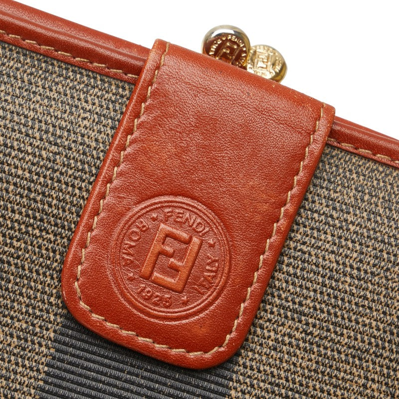 フェンディ ペカン 二つ折り財布 カーキ ブラウン PVC レザー レディース FENDI 【中古】