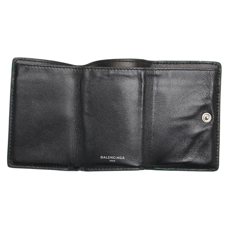 バレンシアガ ロゴ 三つ折り財布 グリーン レザー レディース BALENCIAGA 【中古】