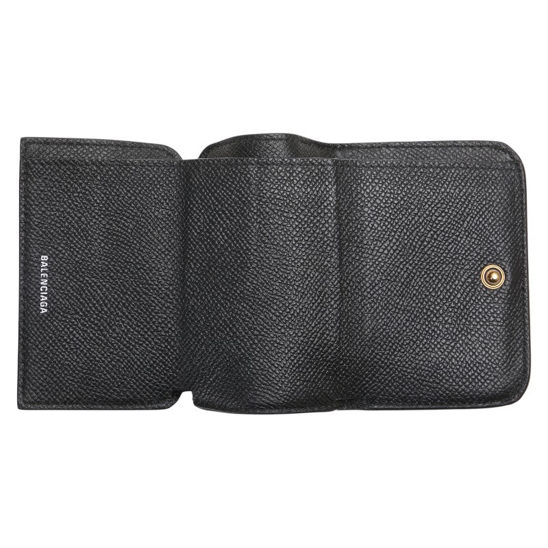 バレンシアガ ロゴ コンパクトウォレット 三つ折り財布 593813 ブラック レザー レディース BALENCIAGA 【中古】