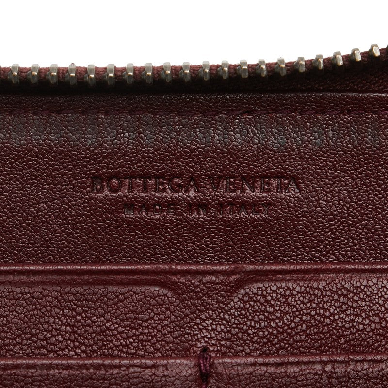 ボッテガヴェネタ イントレチャート スタッズ 長財布 ラウンドファスナー ワインレッド レザー レディース BOTTEGAVENETA 【中古】