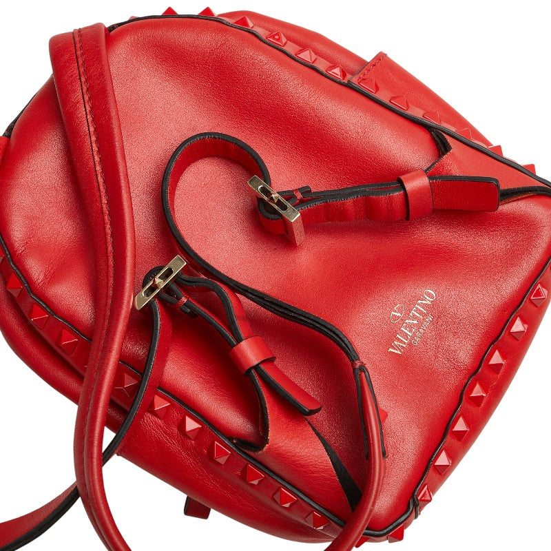 ヴァレンティノ ロックスタッズ リュック バックパック レッド レザー レディース VALENTINO 【中古】