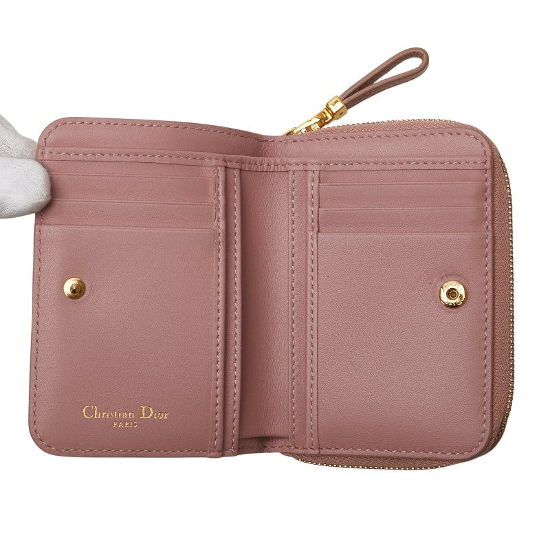 ディオール ディオール カロ カナージュ スカーレット ウォレット 二つ折り財布 ピンク レザー レディース Dior 【中古】