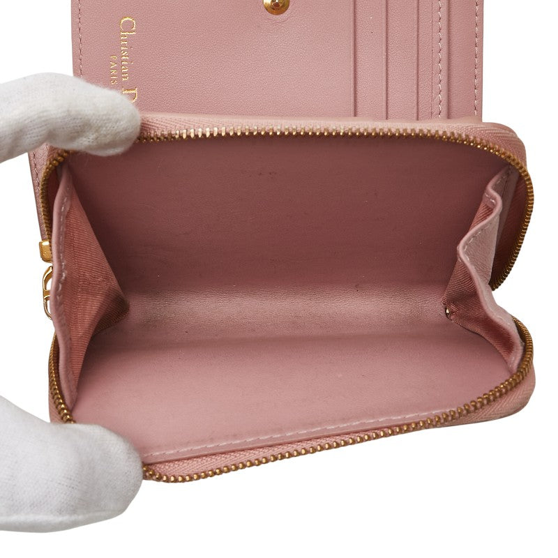 ディオール ディオール カロ カナージュ スカーレット ウォレット 二つ折り財布 ピンク レザー レディース Dior 【中古】