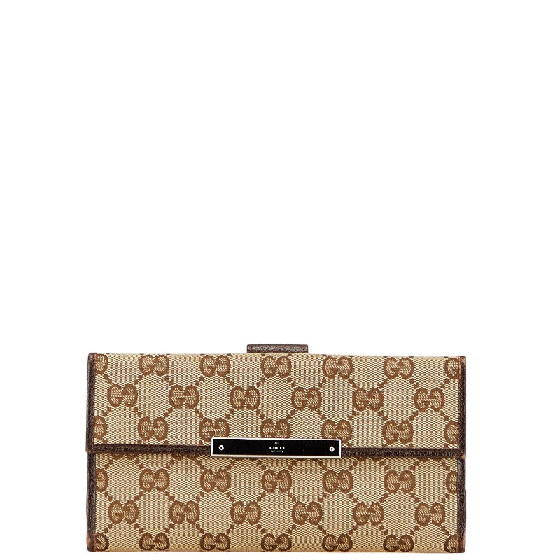 グッチ GGキャンバス メタルバー 長財布 112715 ベージュ ブラウン キャンバス レザー レディース GUCCI 【中古】