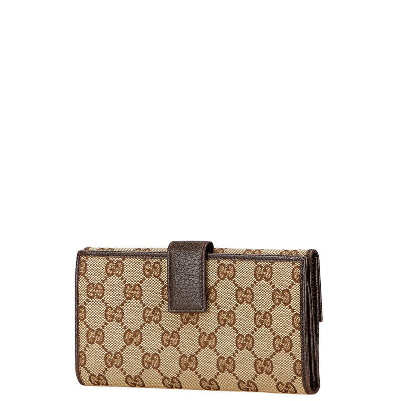 グッチ GGキャンバス メタルバー 長財布 112715 ベージュ ブラウン キャンバス レザー レディース GUCCI 【中古】