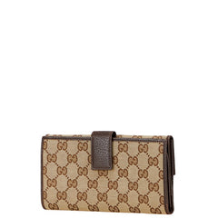 グッチ GGキャンバス メタルバー 長財布 112715 ベージュ ブラウン キャンバス レザー レディース GUCCI 【中古】