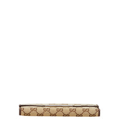 グッチ GGキャンバス メタルバー 長財布 112715 ベージュ ブラウン キャンバス レザー レディース GUCCI 【中古】