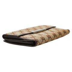 グッチ GGキャンバス メタルバー 長財布 112715 ベージュ ブラウン キャンバス レザー レディース GUCCI 【中古】