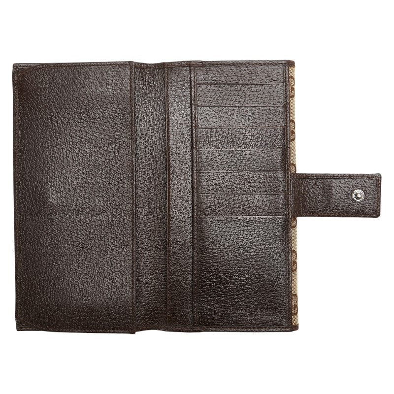 グッチ GGキャンバス メタルバー 長財布 112715 ベージュ ブラウン キャンバス レザー レディース GUCCI 【中古】