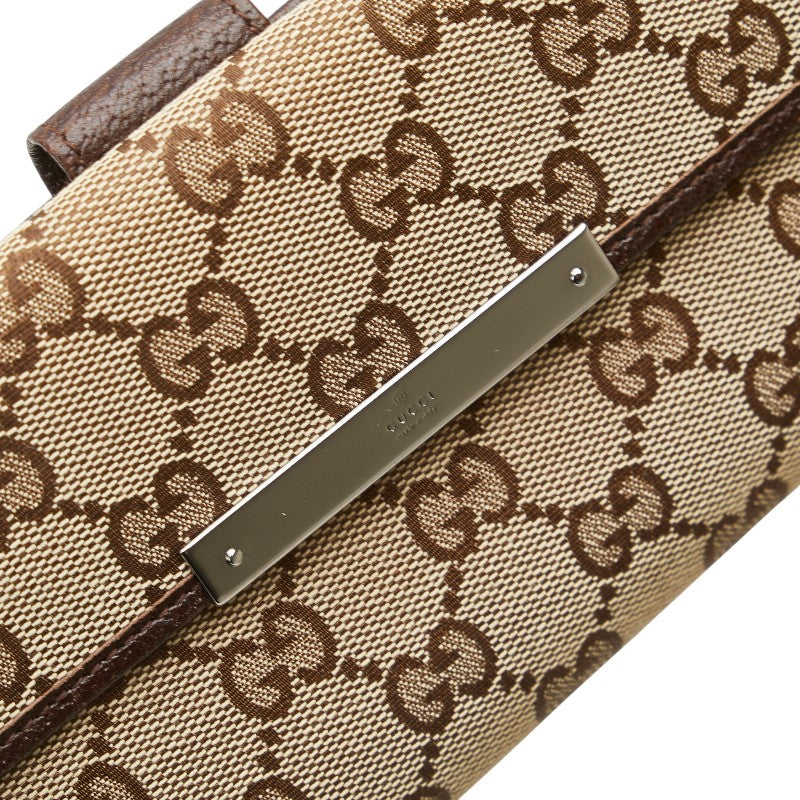 グッチ GGキャンバス メタルバー 長財布 112715 ベージュ ブラウン キャンバス レザー レディース GUCCI 【中古】