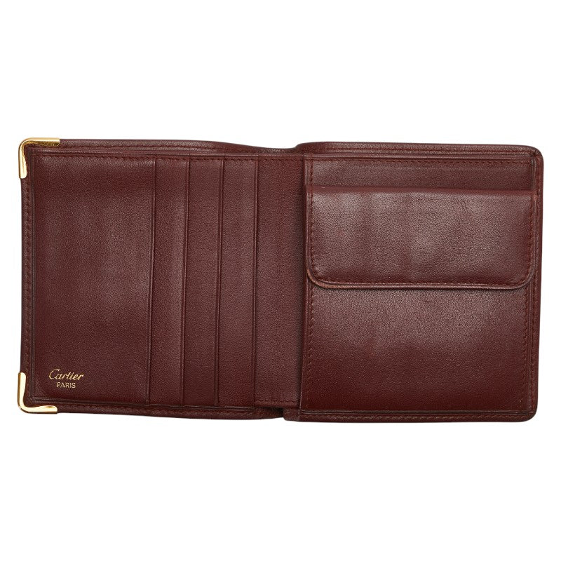 カルティエ マストライン 二つ折り財布 ワインレッド レザー レディース CARTIER 【中古】