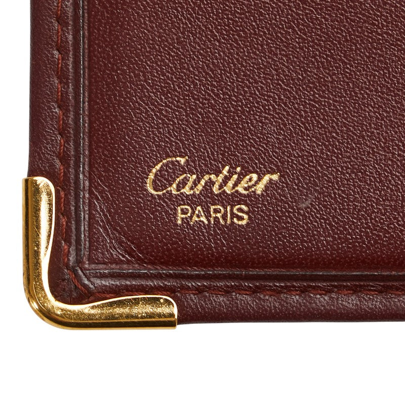 カルティエ マストライン 二つ折り財布 ワインレッド レザー レディース CARTIER 【中古】