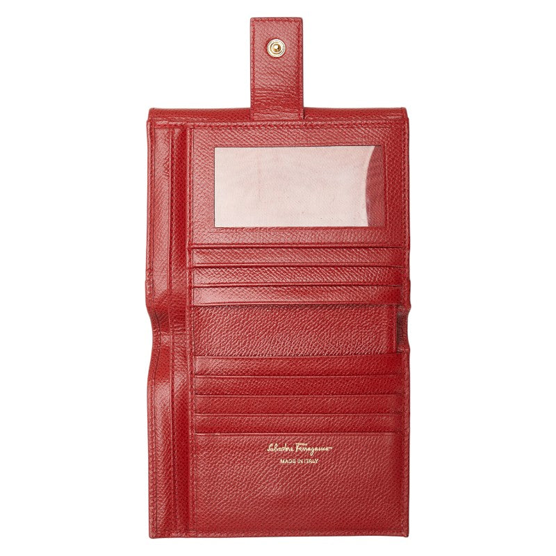 サルヴァトーレフェラガモ ガンチーニ 二つ折り財布 レッド レザー レディース Salvatore Ferragamo 【中古】