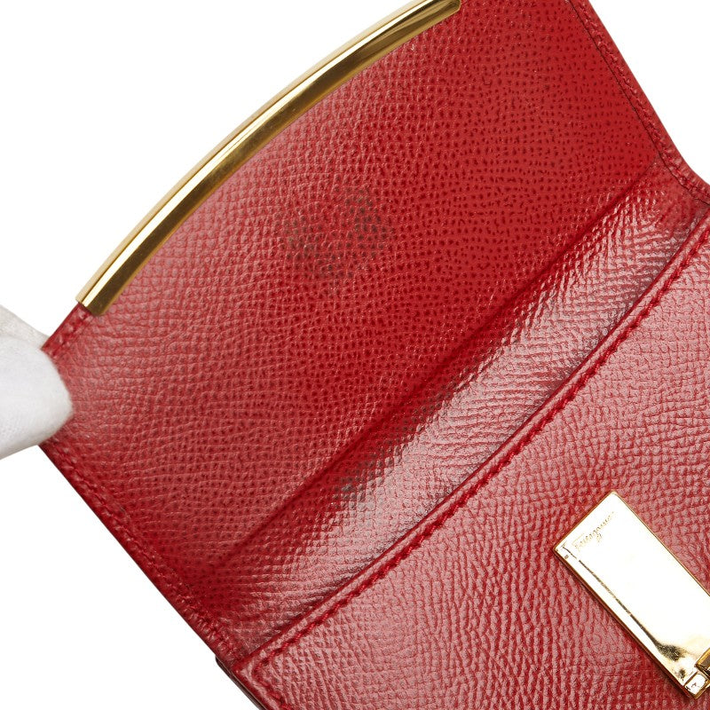 サルヴァトーレフェラガモ ガンチーニ 二つ折り財布 レッド レザー レディース Salvatore Ferragamo 【中古】