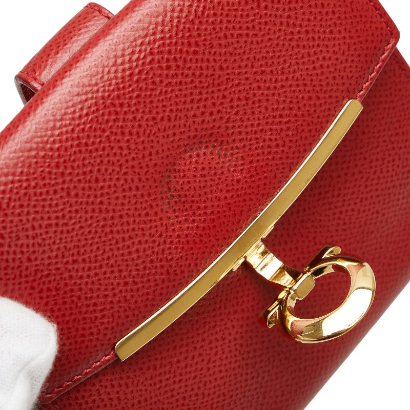 サルヴァトーレフェラガモ ガンチーニ 二つ折り財布 レッド レザー レディース Salvatore Ferragamo 【中古】