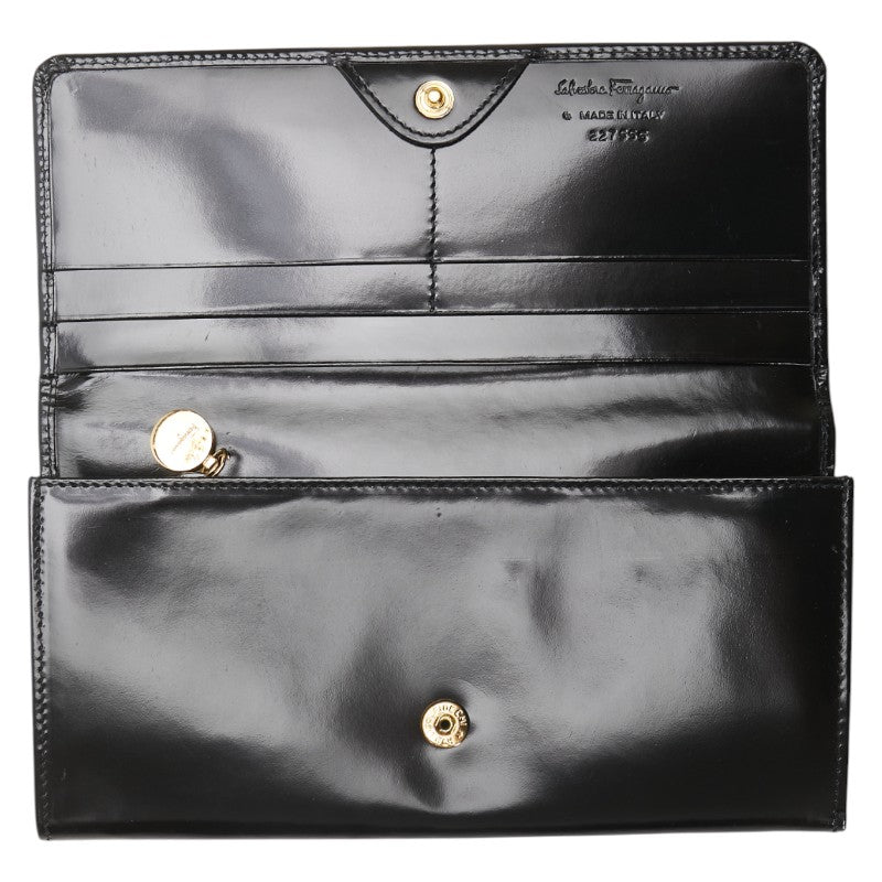 サルヴァトーレフェラガモ ガンチーニ 長財布 227555 ブラック エナメル レザー レディース Salvatore Ferragamo 【中古】
