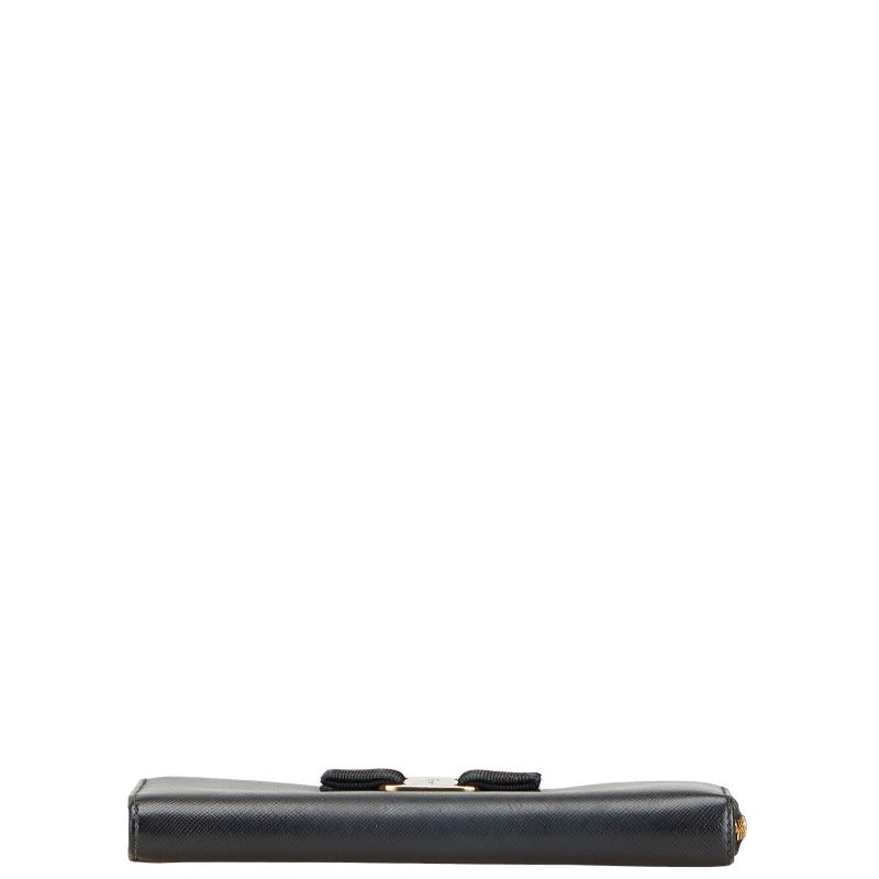 サルヴァトーレフェラガモ ヴァラリボン 長財布 L字ファスナー ブラック レザー レディース Salvatore Ferragamo 【中古】
