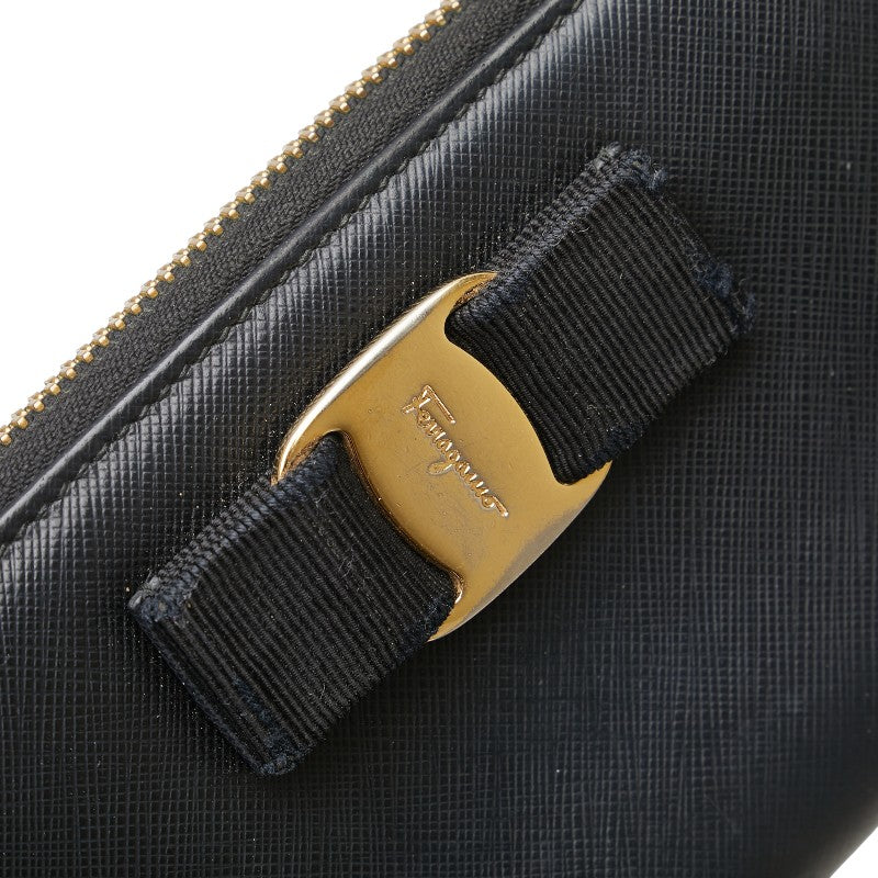 サルヴァトーレフェラガモ ヴァラリボン 長財布 L字ファスナー ブラック レザー レディース Salvatore Ferragamo 【中古】