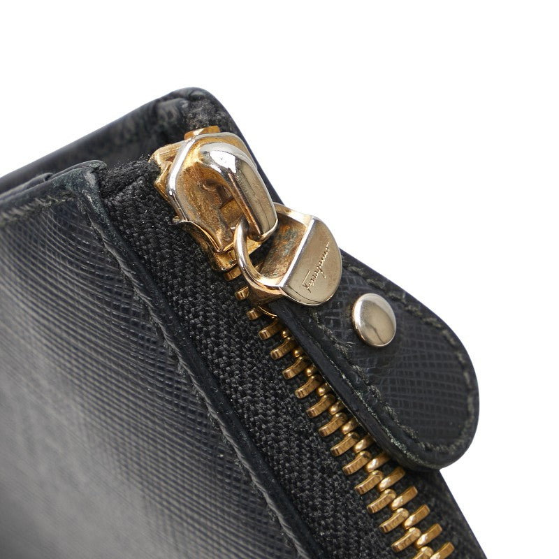 サルヴァトーレフェラガモ ヴァラリボン 長財布 L字ファスナー ブラック レザー レディース Salvatore Ferragamo 【中古】