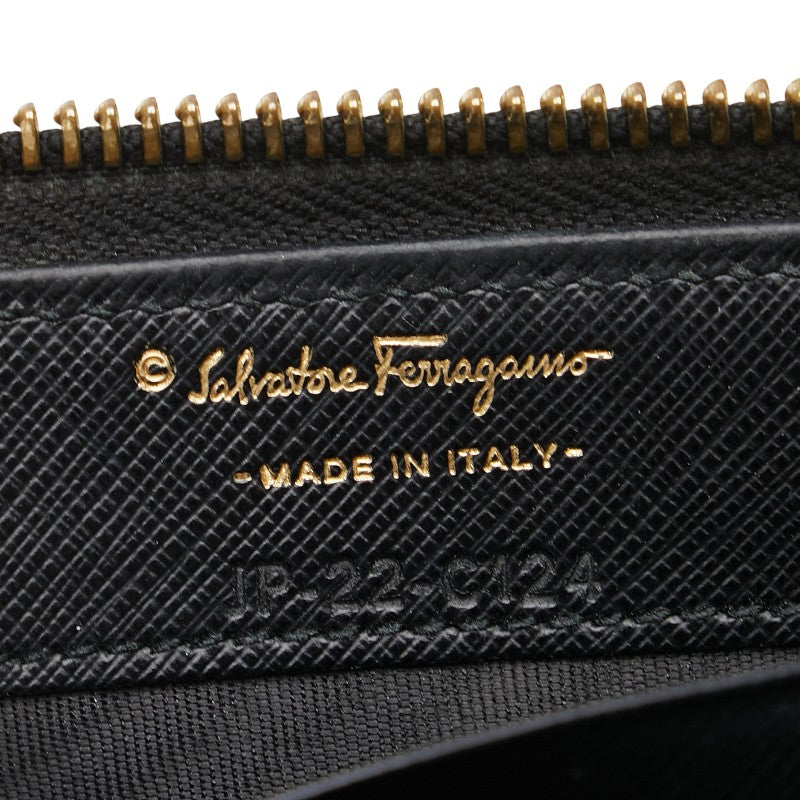 サルヴァトーレフェラガモ ヴァラリボン 長財布 L字ファスナー ブラック レザー レディース Salvatore Ferragamo 【中古】