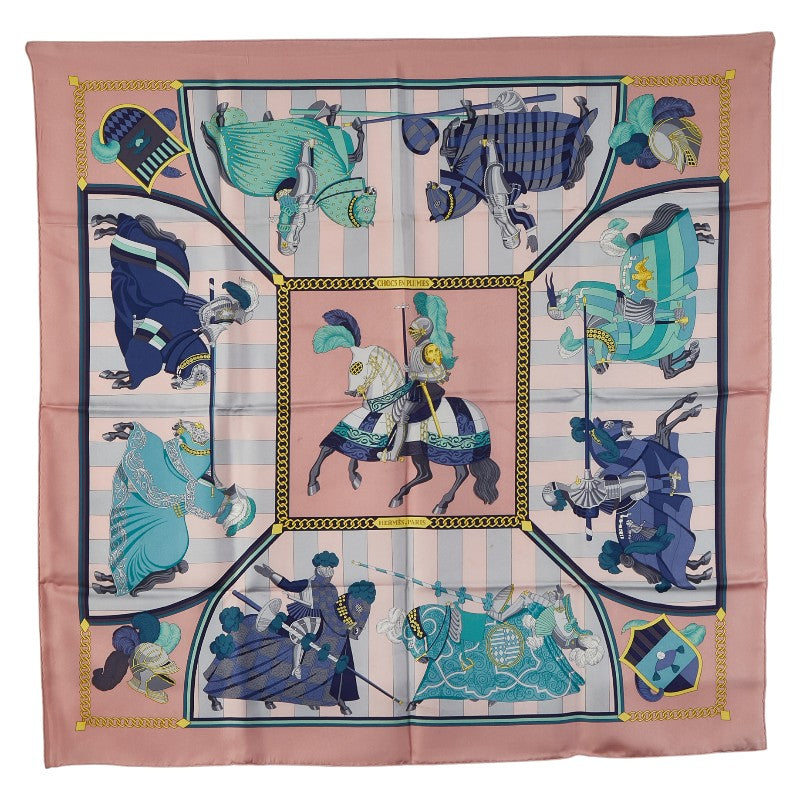 エルメス カレ90 CHOCS EN PLUMES 羽飾りの激突 スカーフ ピンク マルチカラー シルク レディース HERMES 【中古】