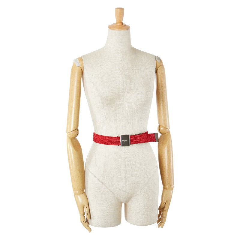 サルヴァトーレフェラガモ ベルト CA-67 8712 レッド キャンバス メンズ Salvatore Ferragamo 【中古】