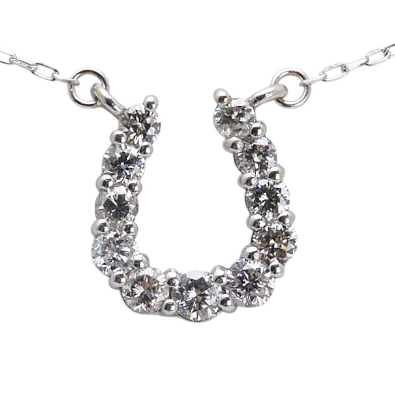 K18WG ホワイトゴールド ダイヤ0.20ct ホースシュー 馬蹄 モチーフ ペンダントネックレス レディース 【中古】