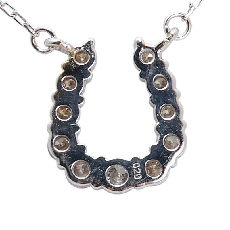 K18WG ホワイトゴールド ダイヤ0.20ct ホースシュー 馬蹄 モチーフ ペンダントネックレス レディース 【中古】