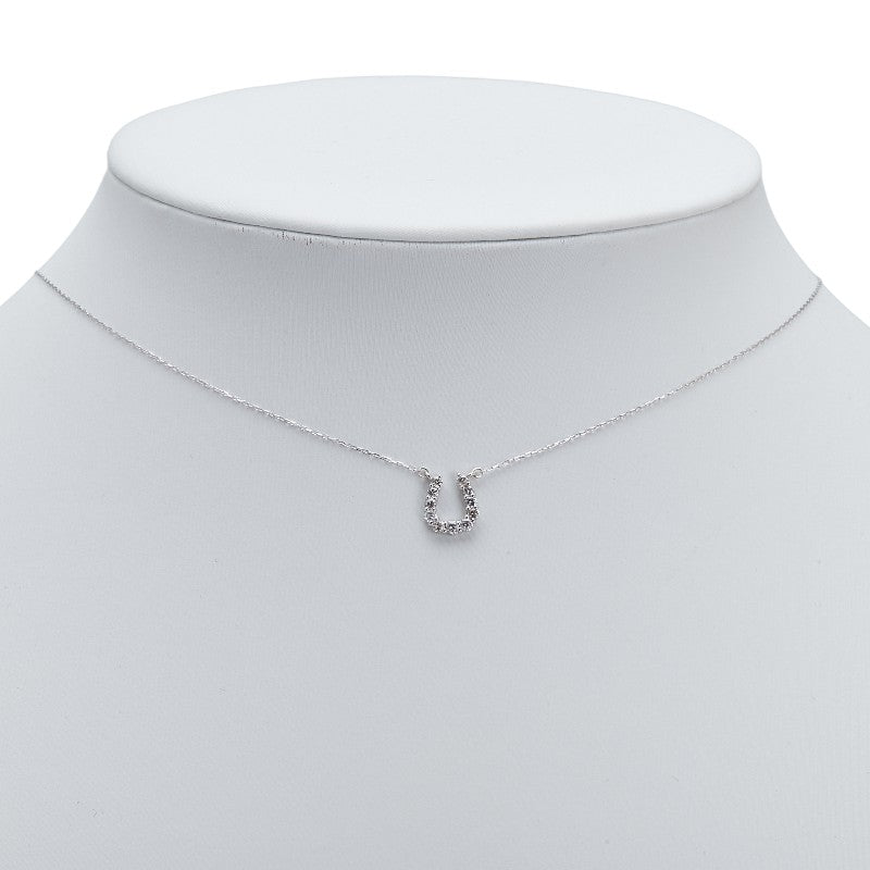 K18WG ホワイトゴールド ダイヤ0.20ct ホースシュー 馬蹄 モチーフ ペンダントネックレス レディース 【中古】