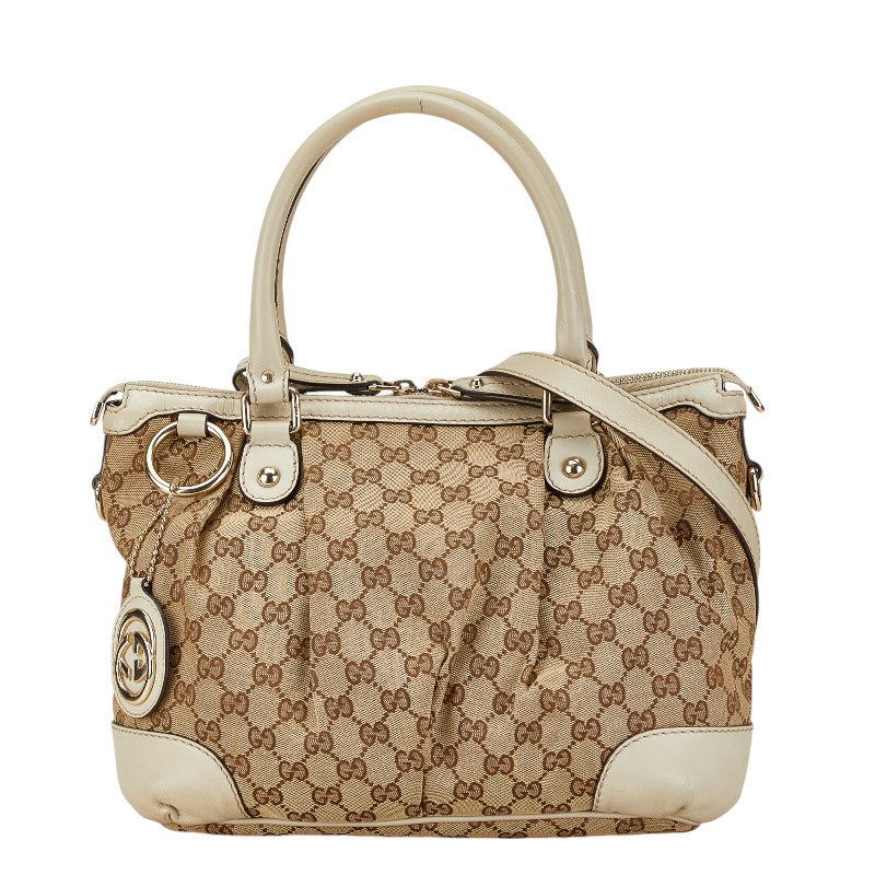 グッチ GGキャンバス ハンドバッグ ショルダーバッグ 2WAY 247902 ベージュ キャンバス レザー レディース GUCCI 【中古】