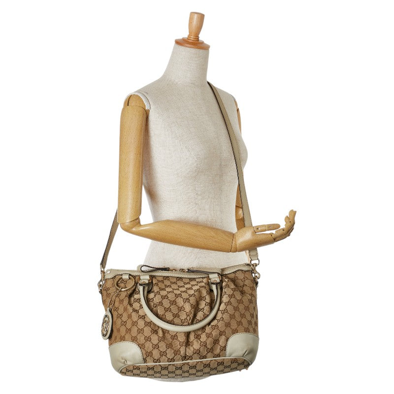グッチ GGキャンバス ハンドバッグ ショルダーバッグ 2WAY 247902 ベージュ キャンバス レザー レディース GUCCI 【中古】