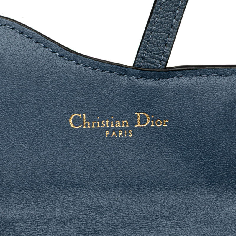 ディオール サドル チェーン ショルダーウォレット ブルー グレー レザー レディース Dior 【中古】