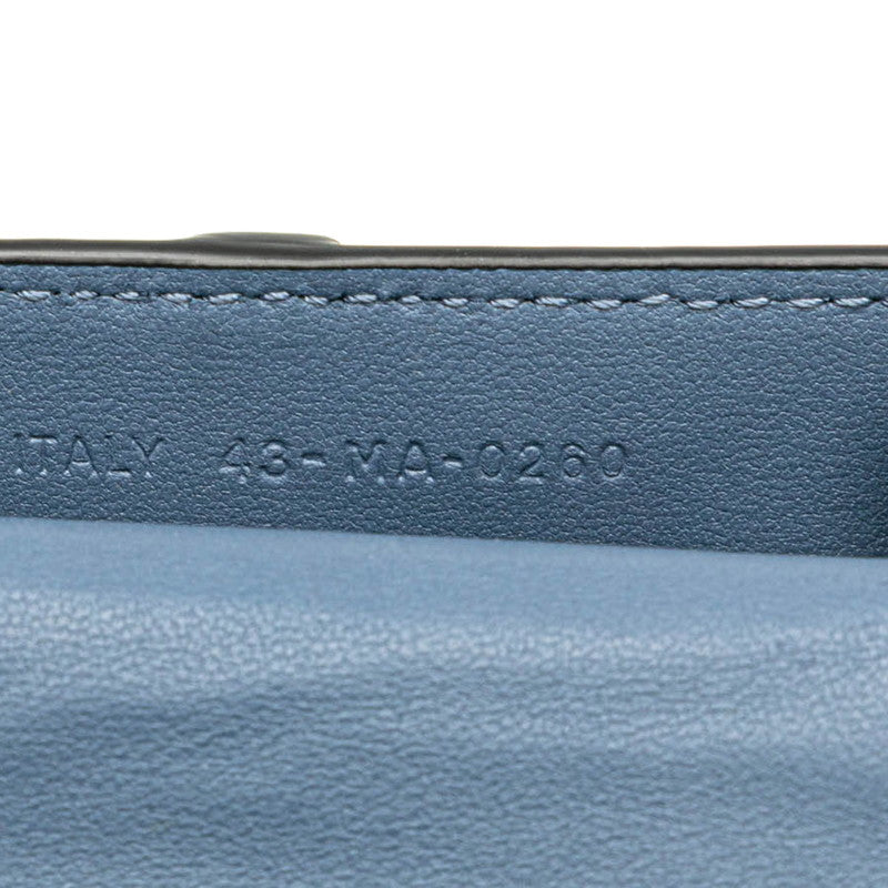 ディオール サドル チェーン ショルダーウォレット ブルー グレー レザー レディース Dior 【中古】