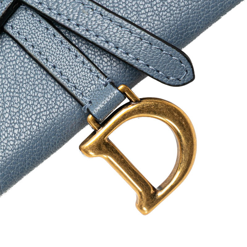 ディオール サドル チェーン ショルダーウォレット ブルー グレー レザー レディース Dior 【中古】