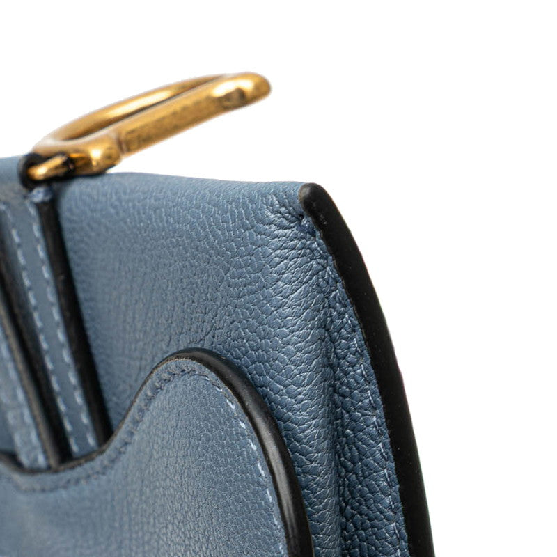 ディオール サドル チェーン ショルダーウォレット ブルー グレー レザー レディース Dior 【中古】