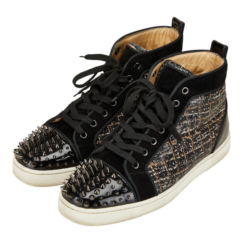 クリスチャンルブタン スタッズ スニーカー ハイカットスニーカー サイズ：40 ブラック ブラウン スウェード パテントレザー メンズ Christian Louboutin 【中古】
