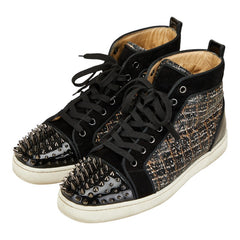 クリスチャンルブタン スタッズ スニーカー ハイカットスニーカー サイズ：40 ブラック ブラウン スウェード パテントレザー メンズ Christian Louboutin 【中古】