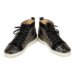 クリスチャンルブタン スタッズ スニーカー ハイカットスニーカー サイズ：40 ブラック ブラウン スウェード パテントレザー メンズ Christian Louboutin 【中古】