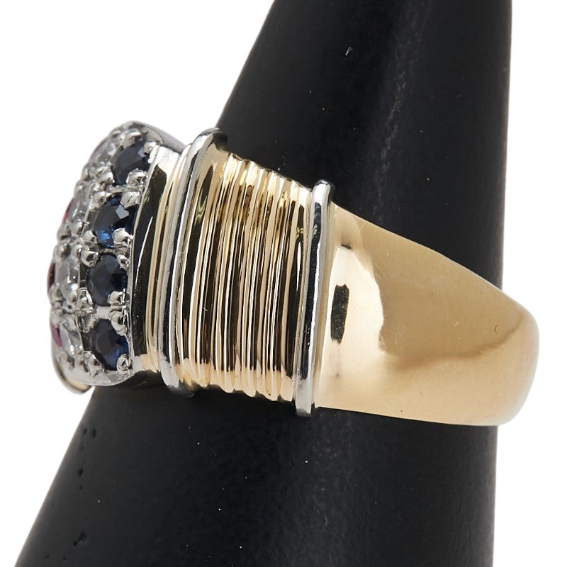 K18YG イエローゴールド Pt900 プラチナ コンビ ダイヤ0.16ct ルビー0.28ct サファイア0.27ct リング 指輪 レディース 14.5号 【中古】