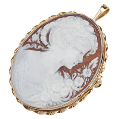 K18YG イエローゴールド シェルカメオ約25×35mm ブローチ ペンダントトップ レディース 【中古】