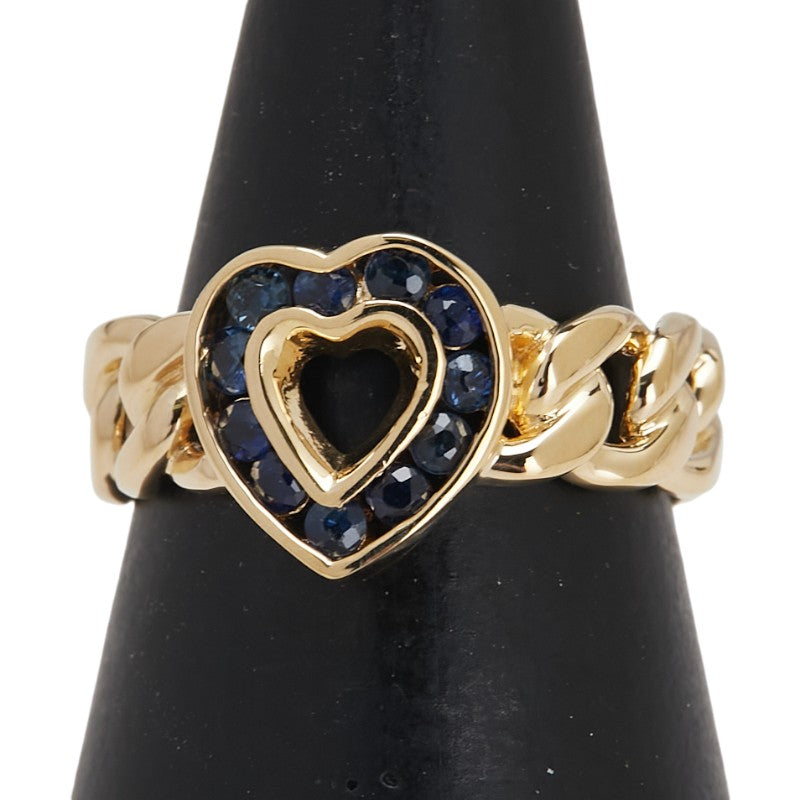 K18YG イエローゴールド サファイア0.38ct ハート チェーン モチーフ リング 指輪 レディース 10.5号 【中古】