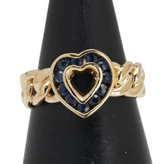 K18YG イエローゴールド サファイア0.38ct ハート チェーン モチーフ リング 指輪 レディース 10.5号 【中古】