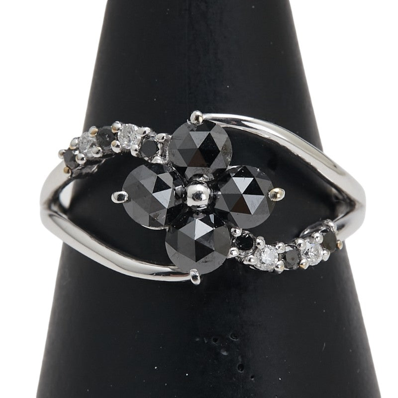 K18WG ホワイトゴールド ダイヤ1.00ct 花 フラワー モチーフ リング 指輪 レディース 12号 【中古】