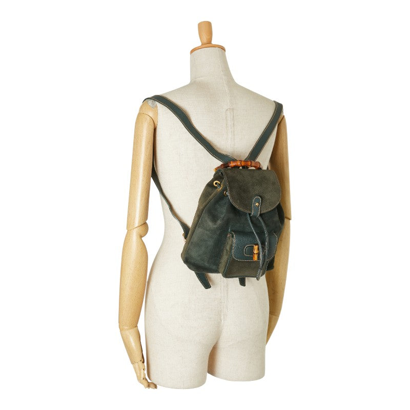 グッチ バンブー リュック バッグパック 003 2058 0030 グリーン スウェット レザー レディース GUCCI 【中古】