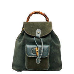 グッチ バンブー リュック バッグパック 003 2058 0030 グリーン スウェット レザー レディース GUCCI 【中古】